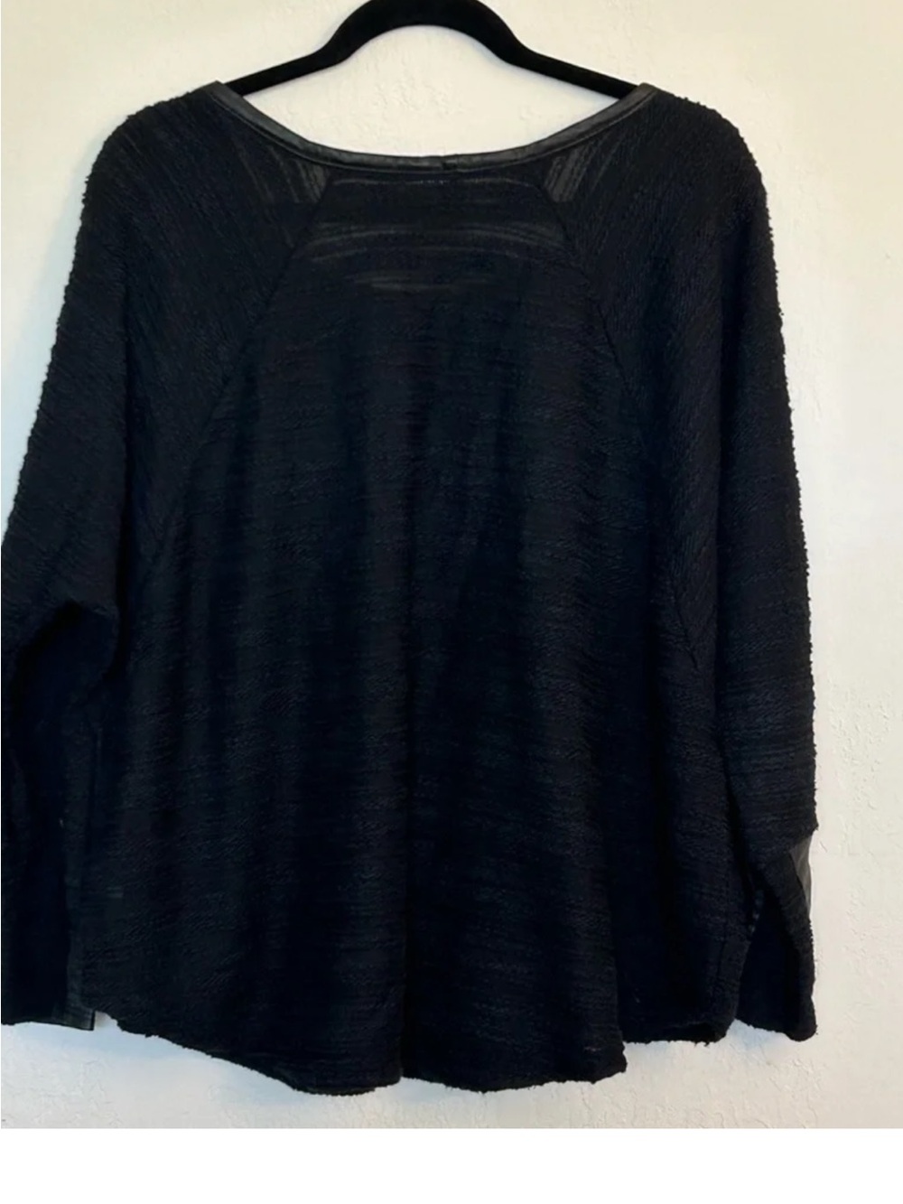 dolan left coast Black Textured Knit Pullover with Leather-Look Cuff Panels - Picture 2 of 2